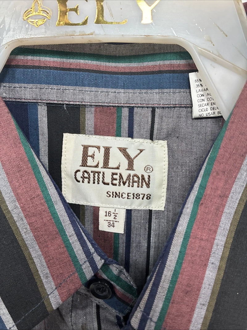 New Men’s ELY Cattleman Multicolor Stripe Long Sleeve Pearl Snap 16.5 Large T-54