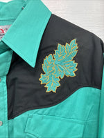 New Men’s ELY Diamond Teal Black Embroidered Long Sleeve Pearl Snap Medium K-32