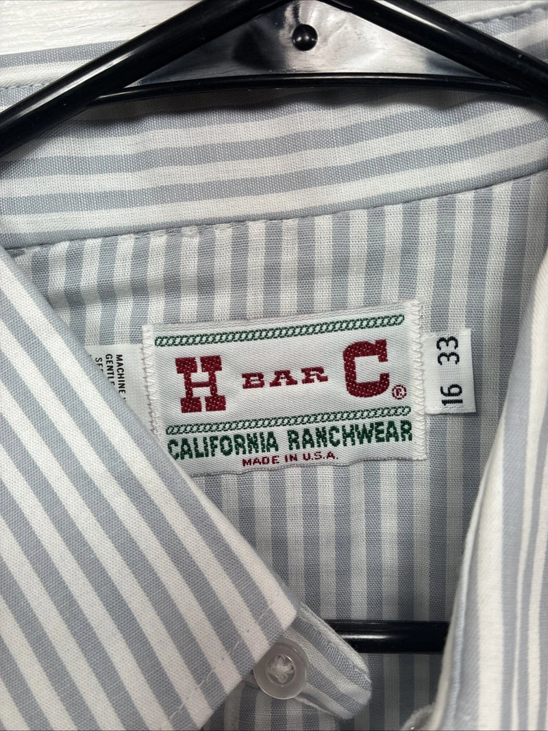New Men’s H Bar C Blue White Stripe Long Sleeve Pearl Snap 16 X 33 Large R-29