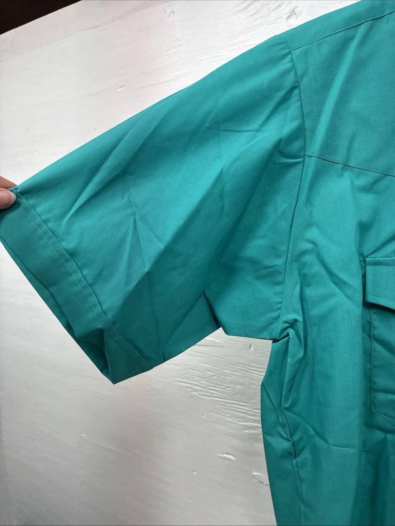 New Men’s ELY Cattleman Teal Short Sleeve Pearl Snap 16 Large AA-109