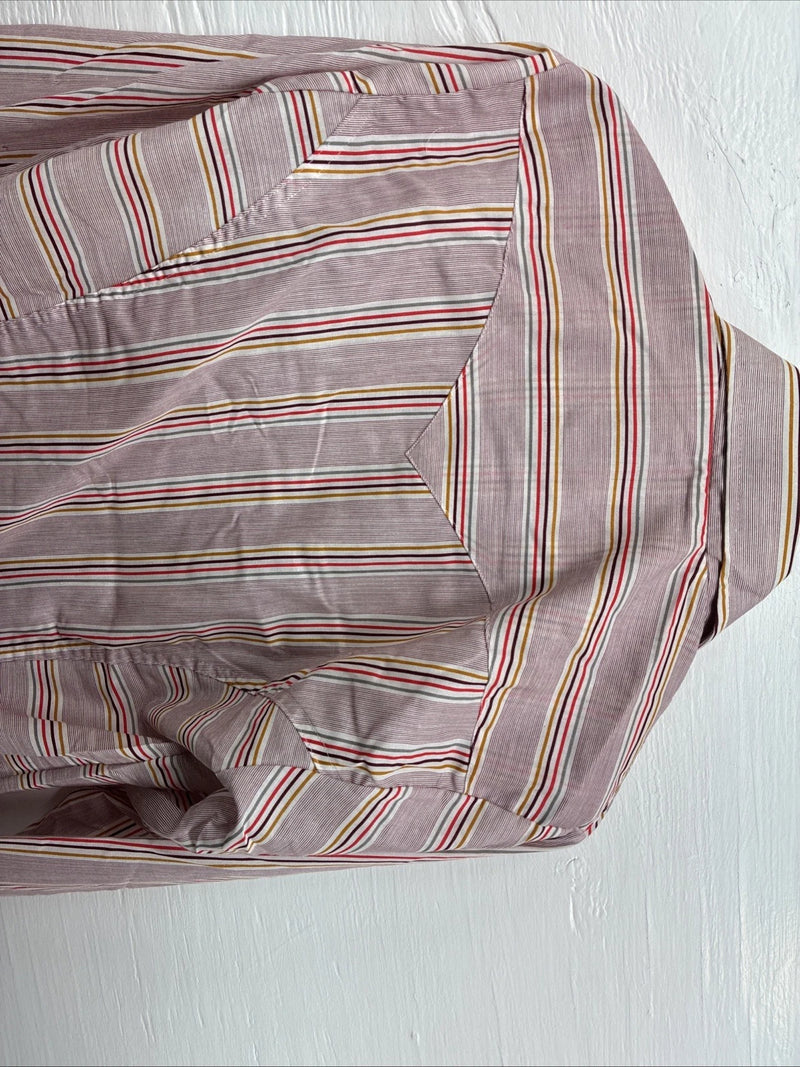 New Men’s Tem Tex Pink Multicolor Stripe Long Sleeve Pearl Snap 14.5 Small M-99