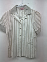 New Women’s H Bar C Gray White Stripe Short Sleeve Button Up Size 30 TT-55