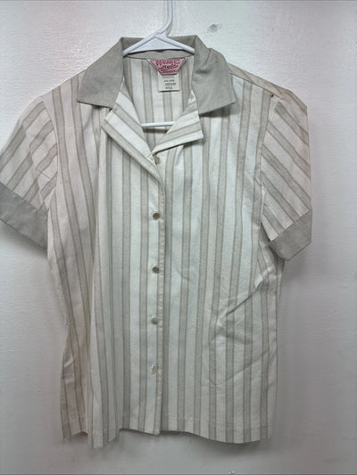 New Women’s H Bar C Gray White Stripe Short Sleeve Button Up Size 30 TT-55