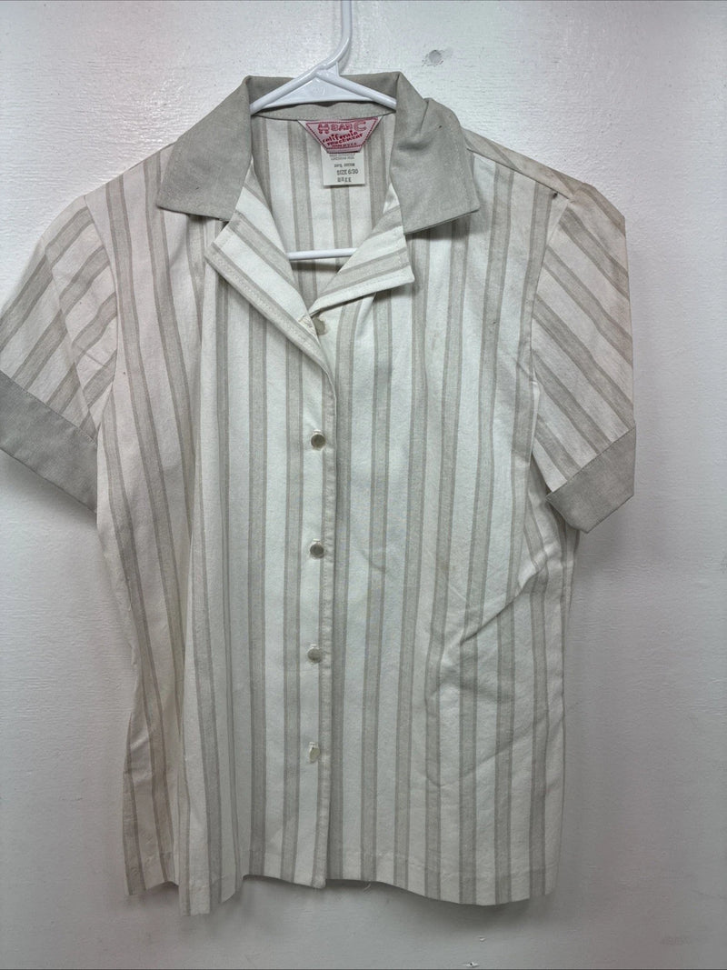New Women’s H Bar C Gray White Stripe Short Sleeve Button Up Size 30 TT-55