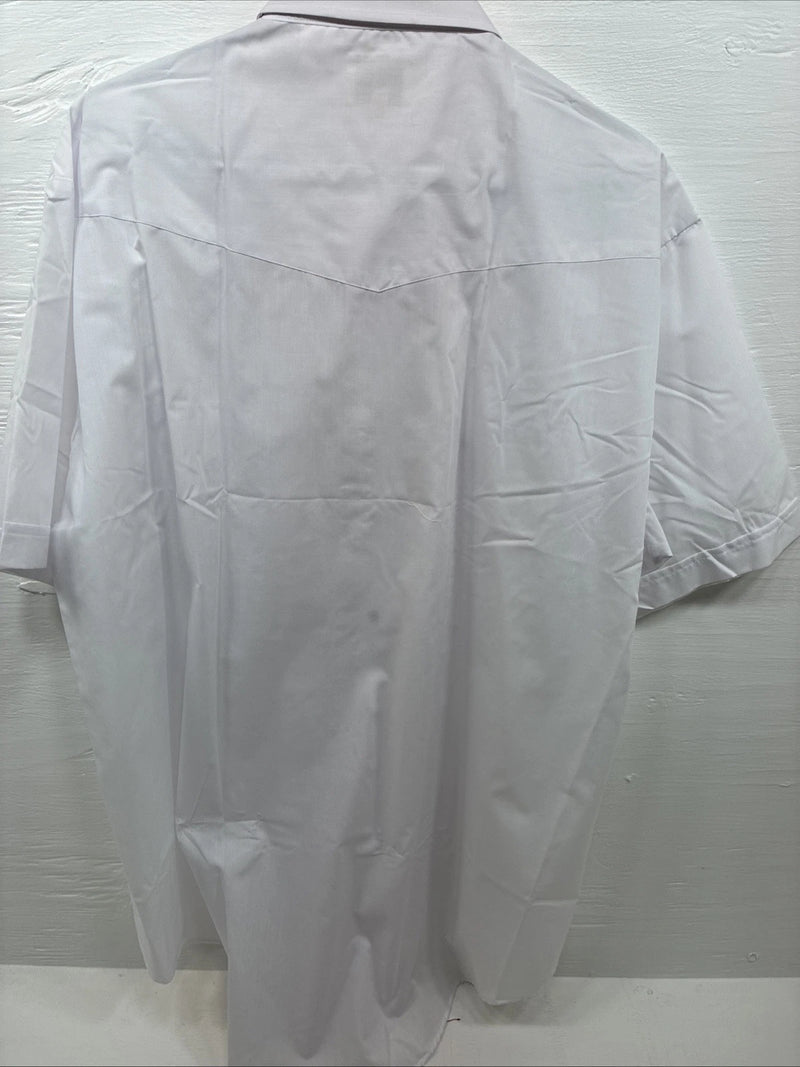 New Men’s ELY Cattleman White Short Sleeve Simple Pearl Snap 18.5 2XL F-79
