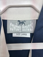 New Men’s Cowboy Threads Blue White Long Sleeve Button Up Shirt Large V-79
