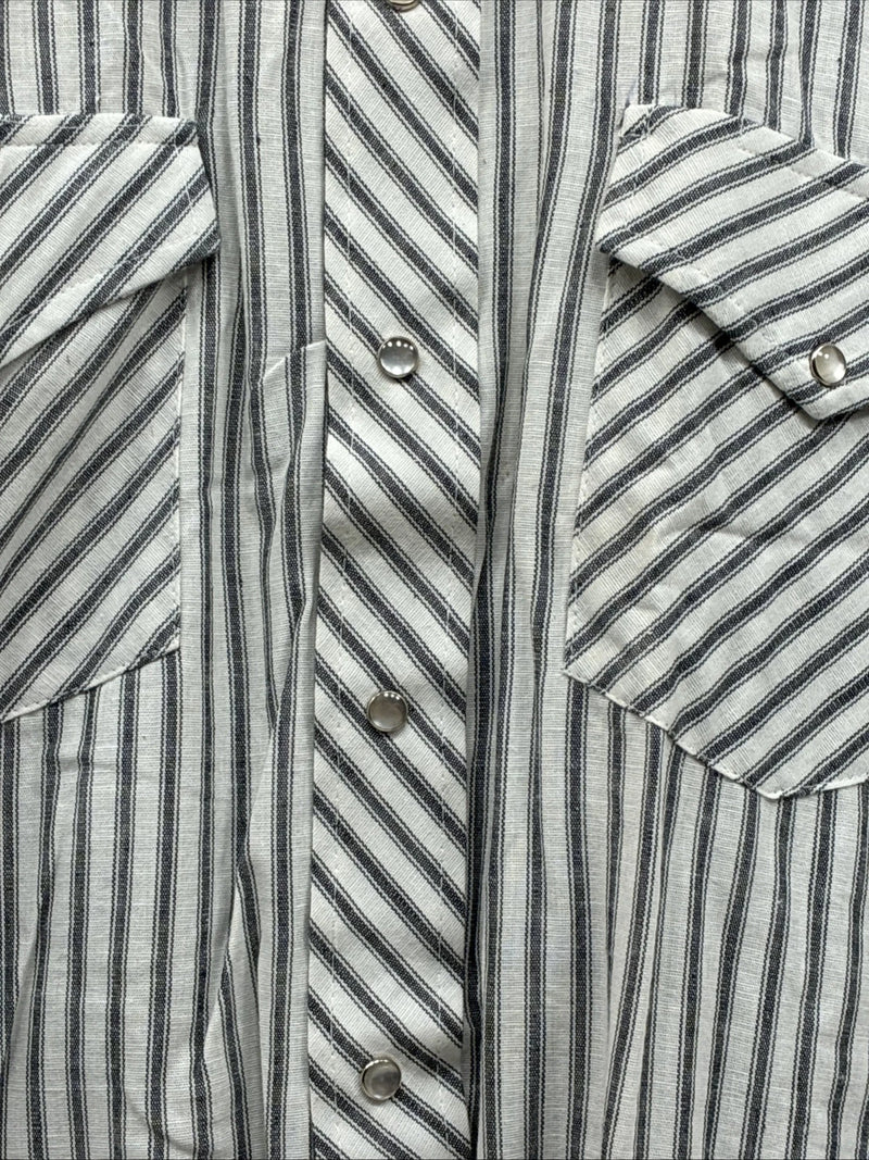 New Men’s Champion Western White Grey Strip Long Sleeve Pearl Snap 3XL E-55