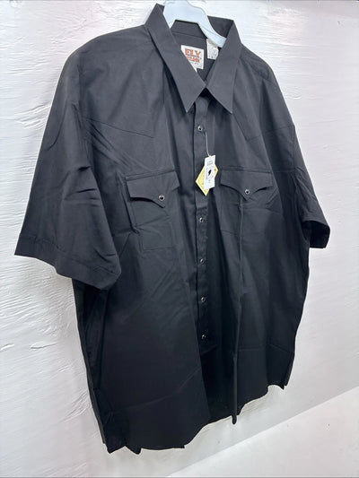 New Men’s ELY cattleman Black Simple Short Sleeve Pearl Snap 2XL H-55