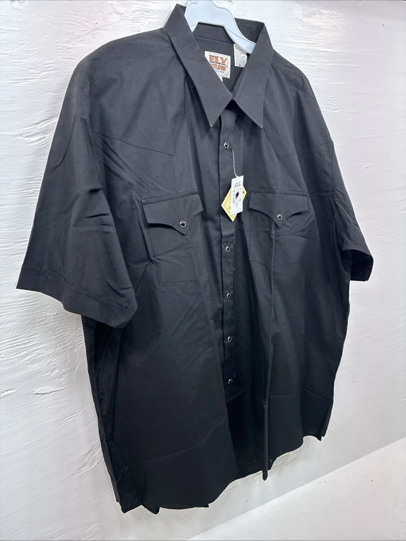 New Men’s ELY cattleman Black Simple Short Sleeve Pearl Snap 2XL H-55
