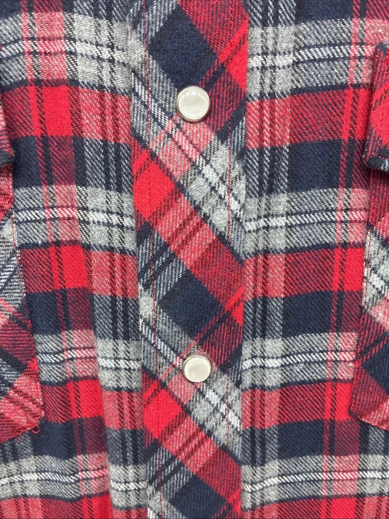 New Men’s White Horse Red Gray Plaid Long Sleeve Pearl Snap Large V-97