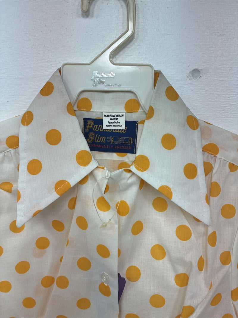 New Women’s Panhandle Slim Yellow Polkadot Long Sleeve Pearl Snap Size 35 KK-8