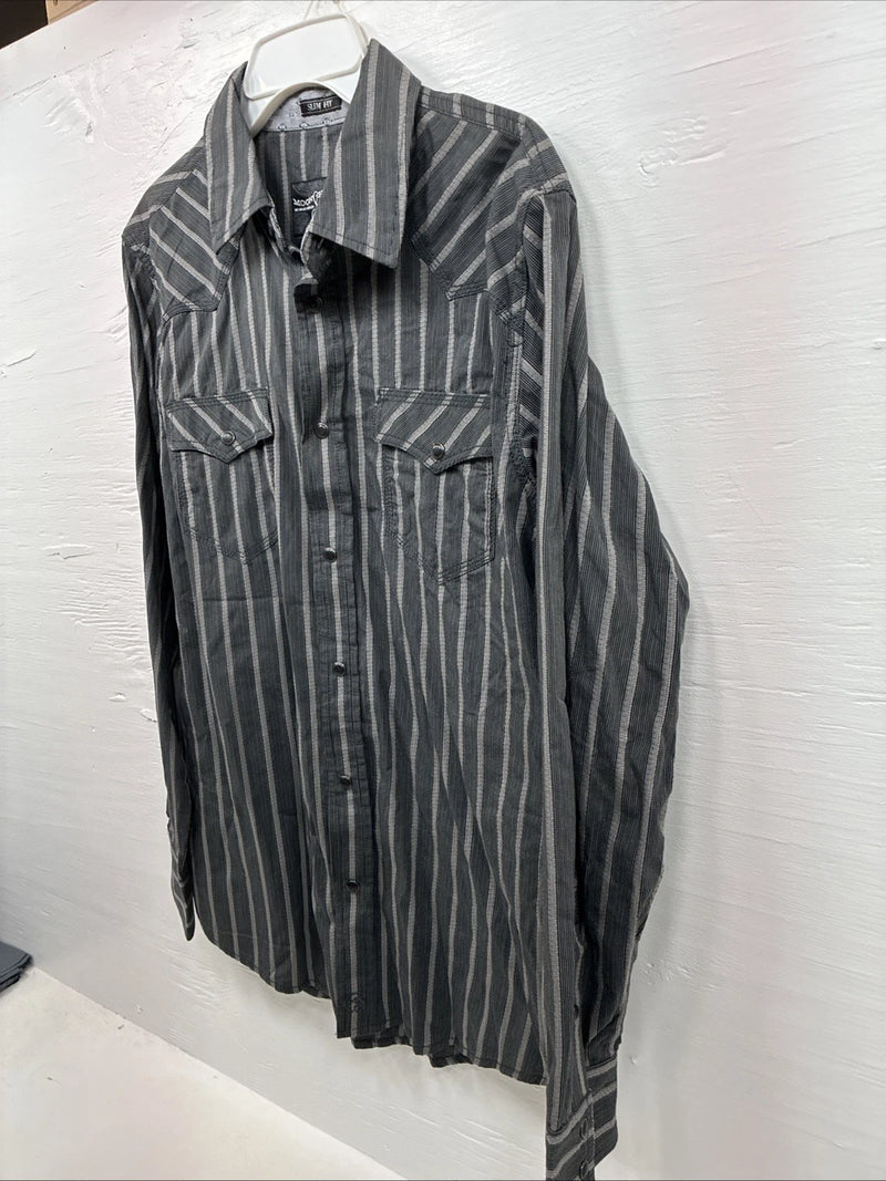 New Men’s Moonshine Spirit Gray Stripe Long Sleeve Pearl Snap Medium K-71