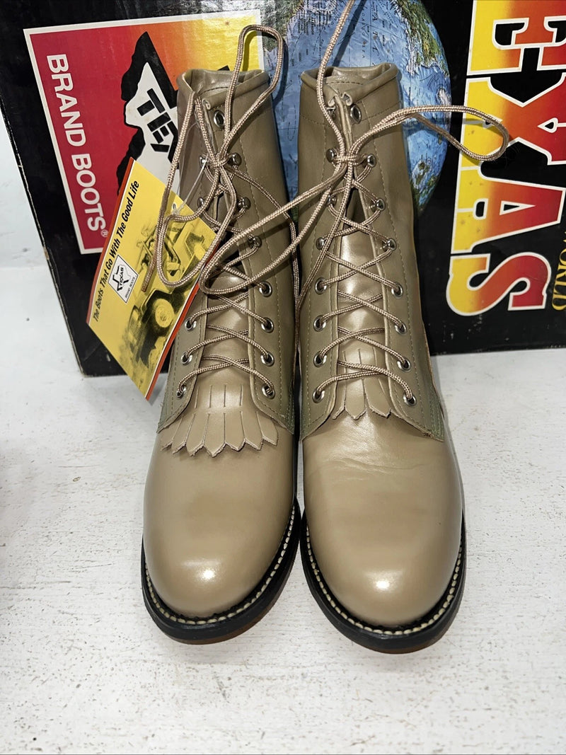 New Women’s Tan Lace Up Texas Brand Cowboy Boots. 4498 6.5 6 1/2 M. 19-120