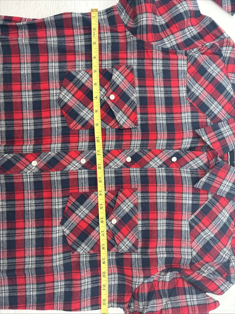 New Men’s White Horse Red Gray Plaid Long Sleeve Pearl Snap Large V-97