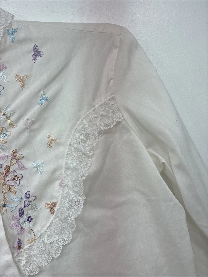 New Women’s American Rodeo White Embroidered Long Sleeve Pearl Snap 14 YY-133