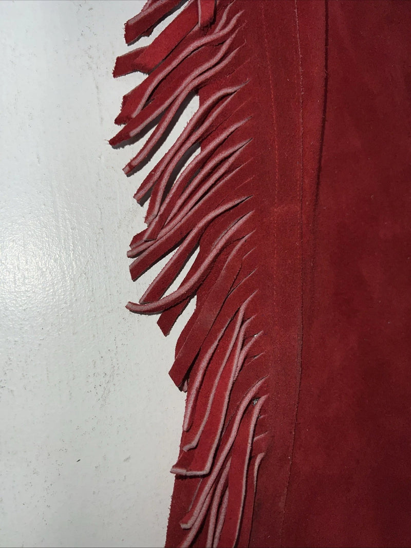NOS Red Show Chaps With Fringe Adjustable Waist 38” L-34
