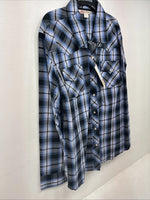 New Women’s Cumberland Blue Black Plaid Long Sleeve Pearl Snap XL GG-64