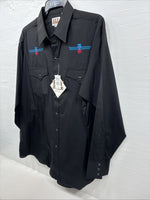 New Men’s ELY Cattleman Black Aztec Design Long Sleeve Pearl Snap XL O-67