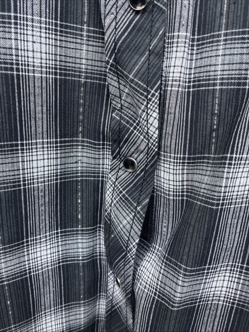 New Women’s Cumberland Gray Plaid Long Sleeve Pearl Snap XL LL-7