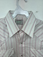 New Women’s H Bar C Pink Stripe Long Sleeve Pearl Snap Size 35 MM-25