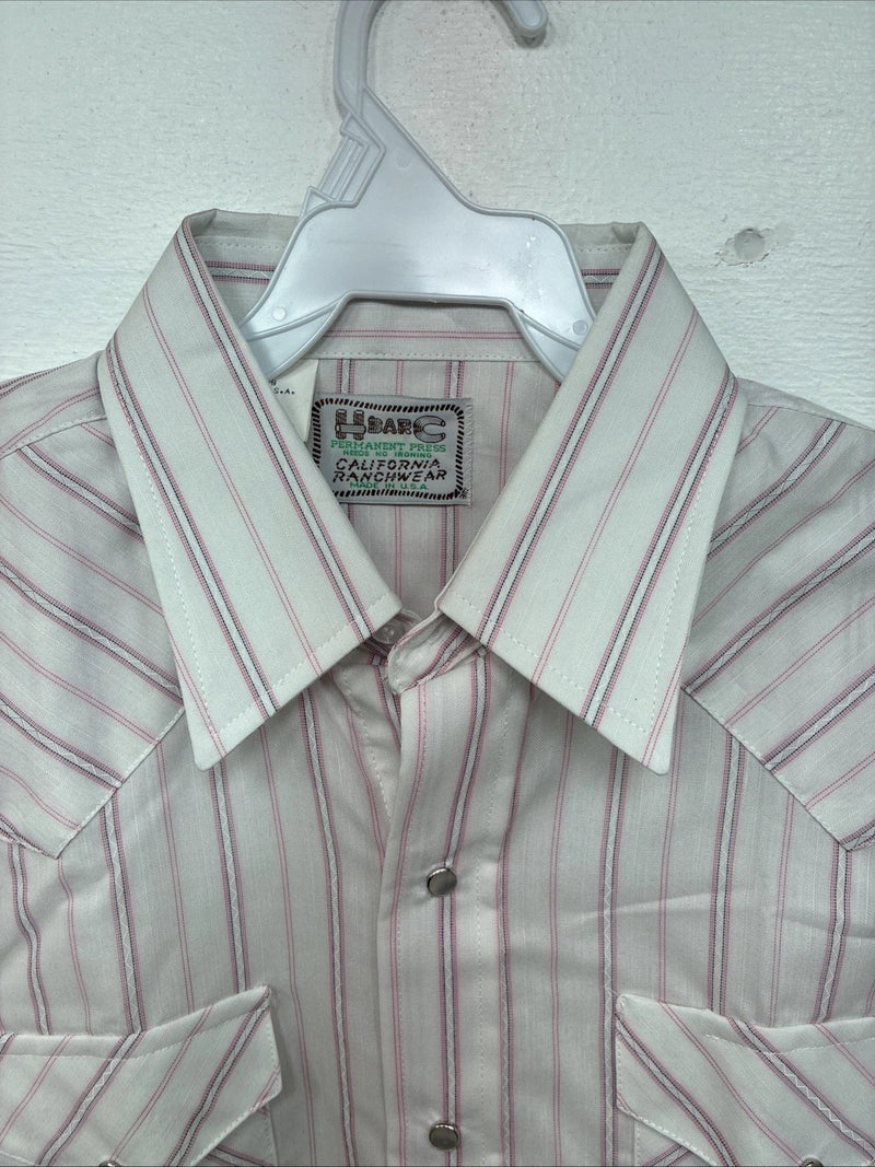 New Women’s H Bar C Pink Stripe Long Sleeve Pearl Snap Size 35 MM-25