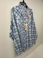 New Women’s Cumberland Blue Plaid Long Sleeve Pearl Snap XL GG-65