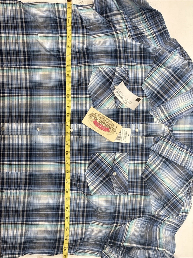 New Women’s Cumberland Blue Plaid Long Sleeve Pearl Snap 3XL GG-48