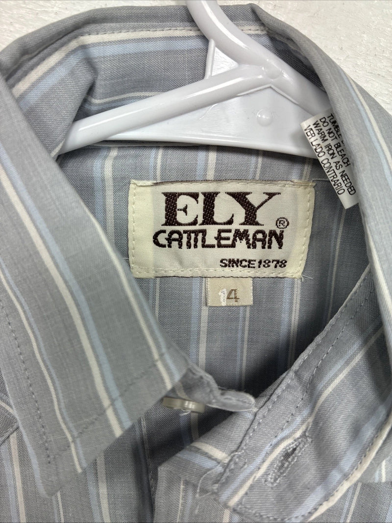 New Kids ELY Cattleman Blue Stripe Long Sleeve Pearl Snap Size 4 YY-62