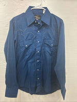 New Women’s Champion Western Blue Designed Long Sleeve Pearl Snap 16 Large T-88