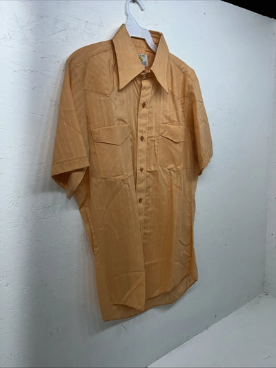 New Men’s Orange Permanent Press Short Sleeve Button Up Shirt. 15.5 M S-16