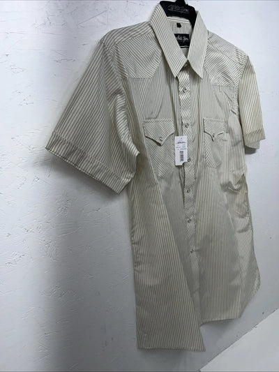 New Men’s White House Yellow Stripped Short Sleeve Pearl Snap Shirt. Large P-75