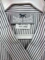 New Women’s Cowboy Threads Stripe Long Sleeve Bottom Up Large MM-22