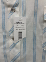 New Men’s White Horse White Blue Stripe Long Sleeve Button Up 2XL H-73