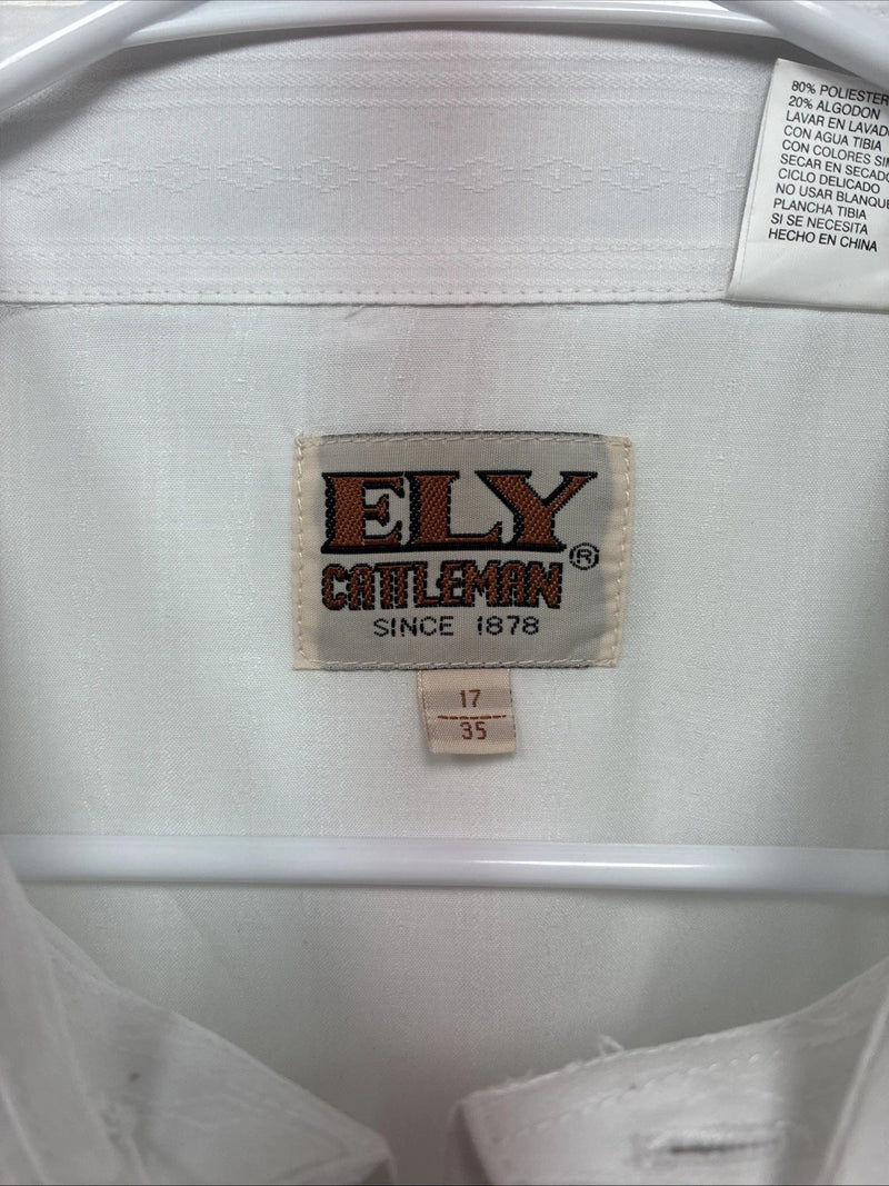 New Men’s ELY Cattleman White Designed Long Sleeve Pearl Snap 17 X. 35 XL R-34