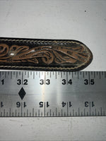 New Brown Black Perkies Hand Tooled Genuine Leather Belt 30” #7512 W-11