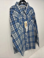 New Women’s Cumberland Blue Plaid Long Sleeve Pearl Snap 3XL GG-58