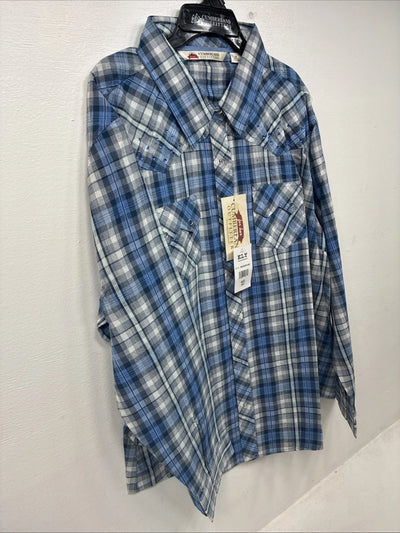 New Women’s Cumberland Blue Plaid Long Sleeve Pearl Snap 3XL GG-58
