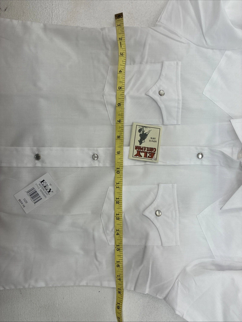 New Boys ELY Cattleman White Long Sleeve Pearl Snap Size 16 KK-46
