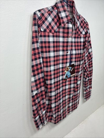 New Women’s Panhandle Slim Red Plaid Long Sleeve Pearl Snap Size 32 KK-67
