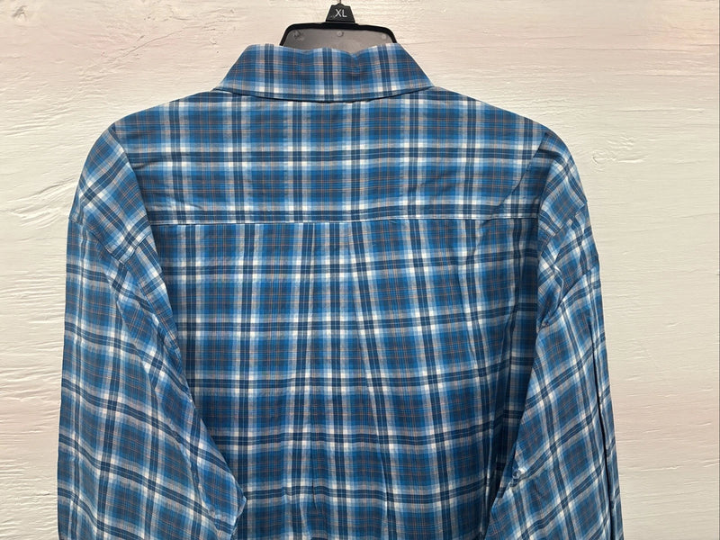New Men’s ELY Cattleman Blue Yellow Plaid Long Sleeve Button Up XL R-53