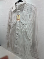 New Men’s H Bar C White Stripe Long Sleeve Pearl Snap 16 Large M-36