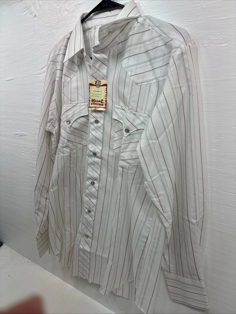 New Men’s H Bar C White Stripe Long Sleeve Pearl Snap 16 Large M-36