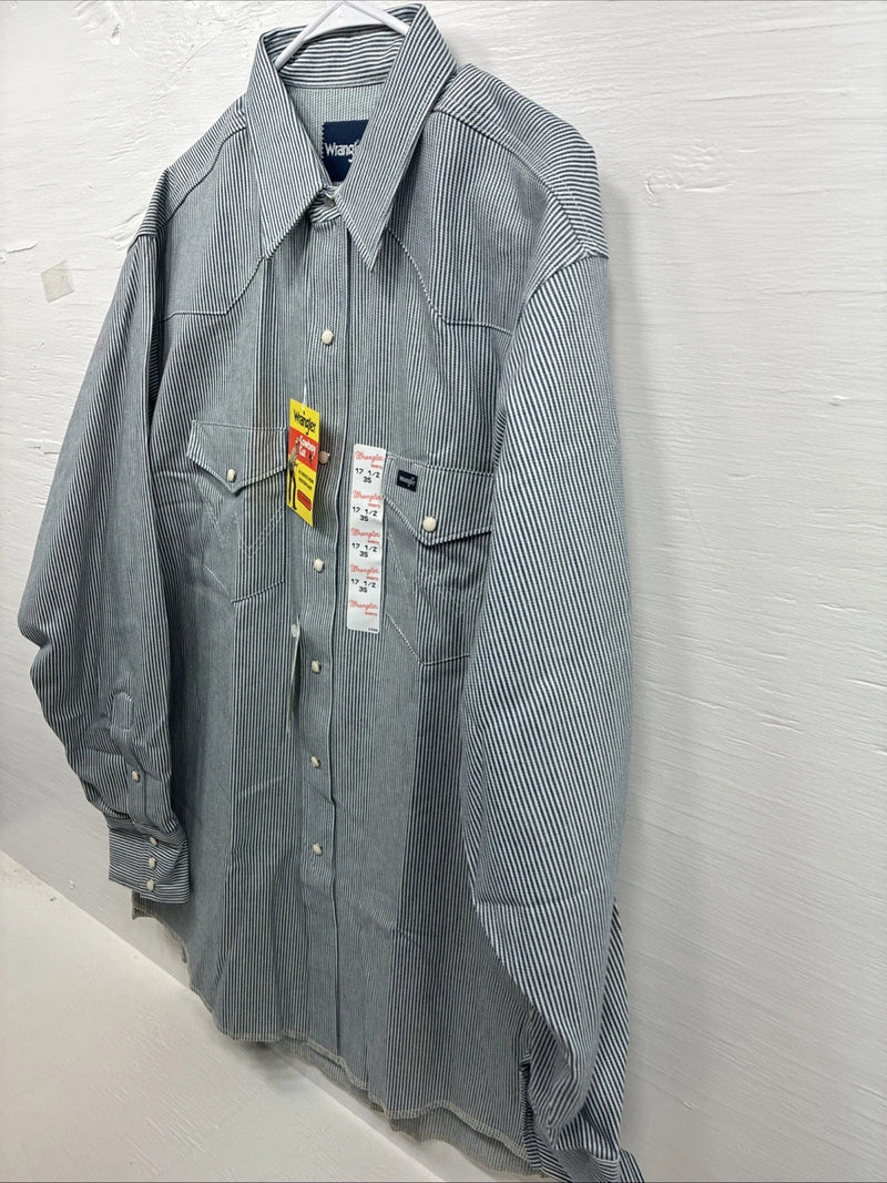 New Men’s Wrangler Blue White Stripe Long Sleeve Pearl Snap 17.5 XL T-36