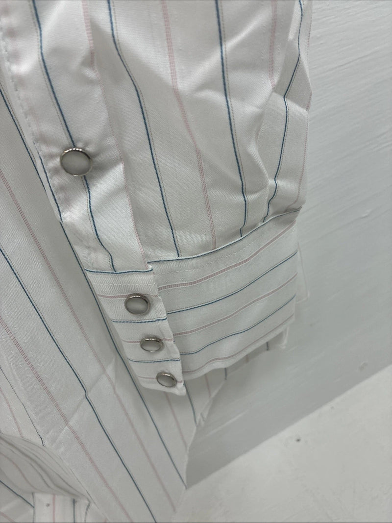 New Men’s H Bar C White Stripe Long Sleeve Pearl Snap Large T-83