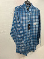 New Men’s ELY Cattleman Blue Plaid Long Sleeve Pearl Button Up Large CC-19