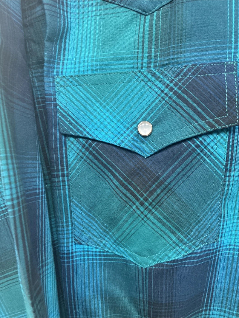 New Girls Cumberland Blue Plaid Long Sleeve Pearl Snap Size 2XL CC-120