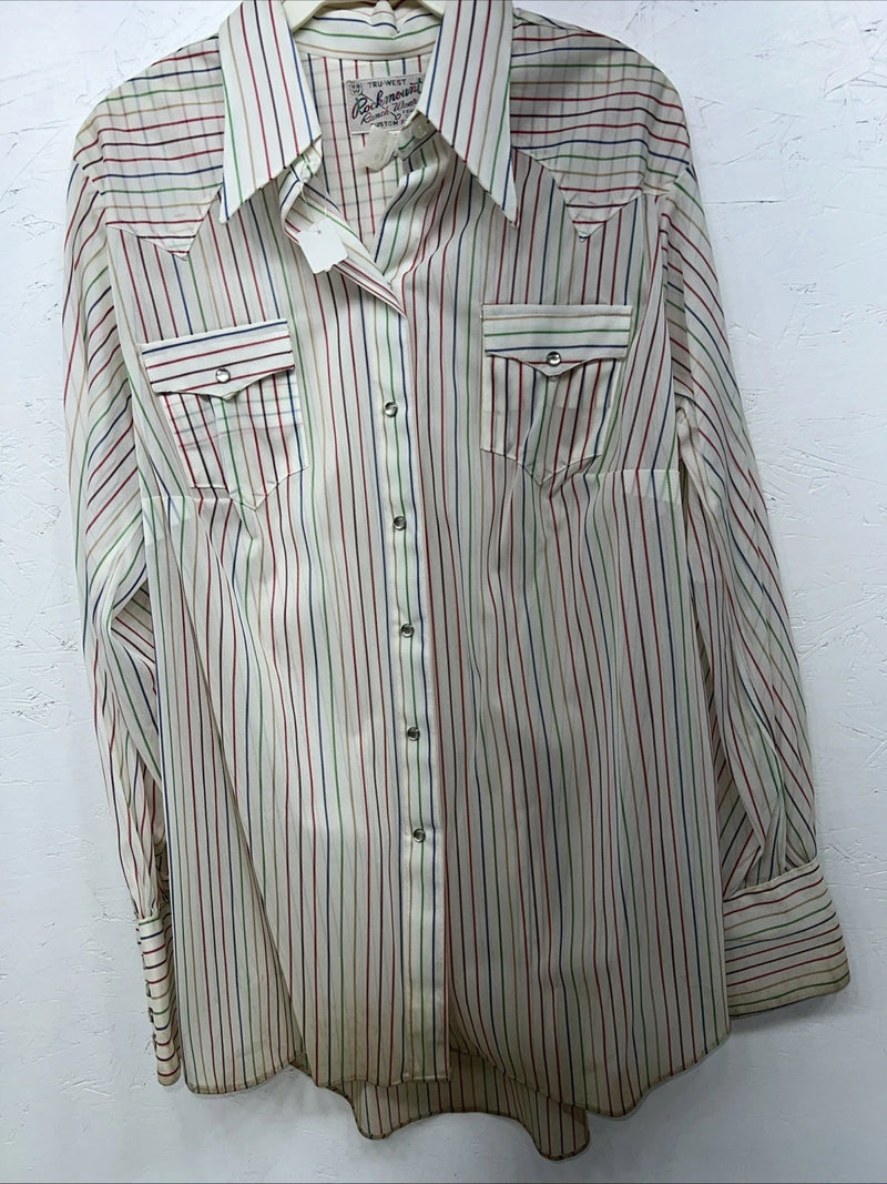 New Men’s Rainbow Striped Rockmount Ranchwear Pearl Snap Long Sleeve M I-39
