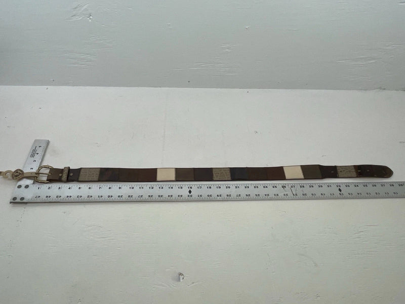 New Brown Genuine Leather Circle Y Stitched Stripes 34” Belt #8512 JJ-9