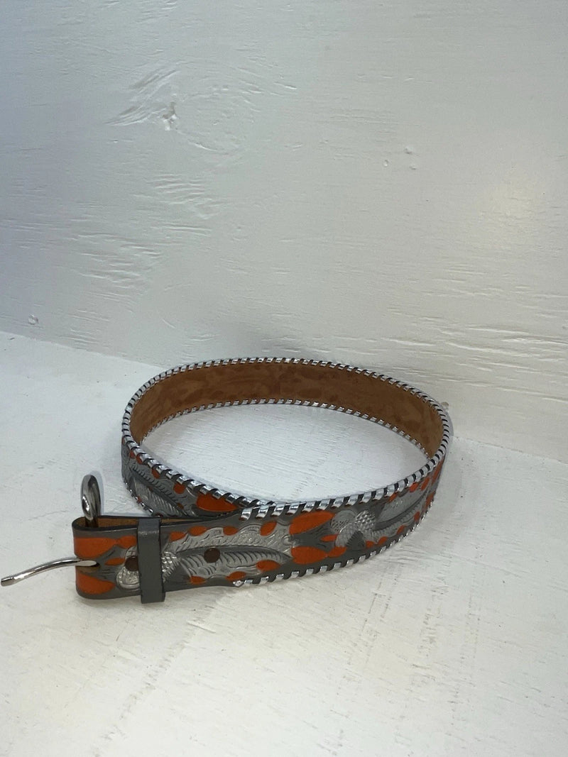 New Gray Genuine Leather Kentucky Orange Tooled 30” Belt #82005 JJ-166