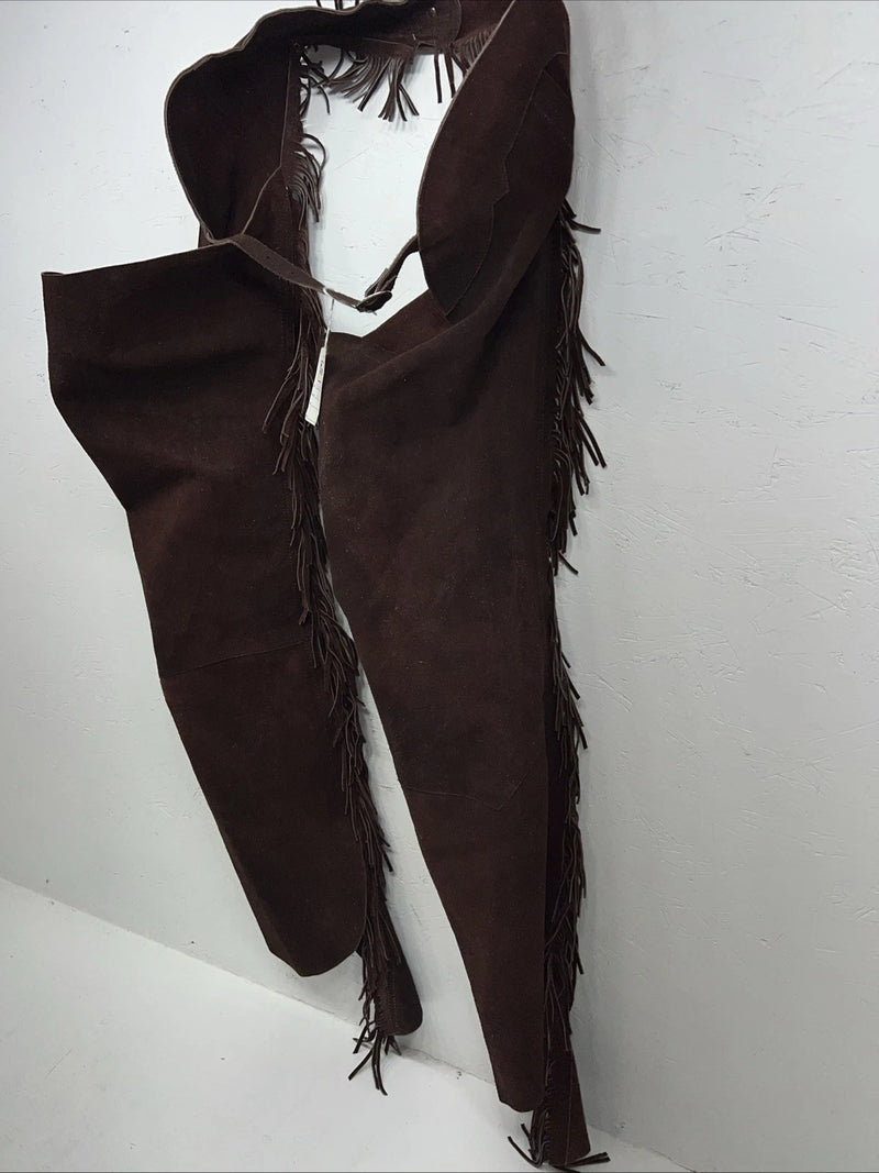 New Congress Leather Burgundy Show Chaps With Fringe Adjustable Waist 40” L-47